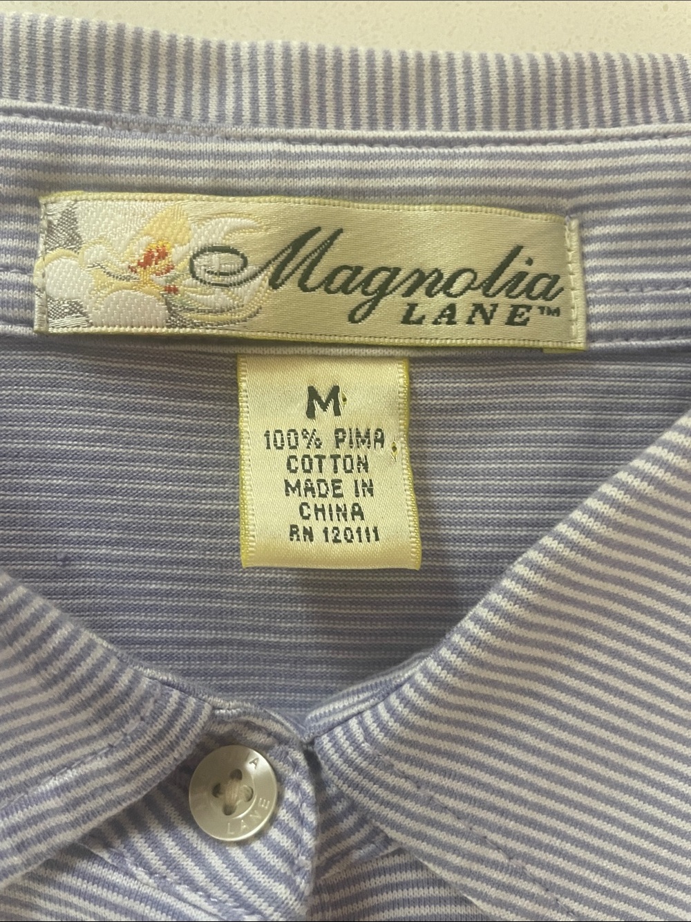 Magnolia Lane Masters Golf Polo Vintage Label Pima Cotton Purple & White Stripe - Picture 5 of 12